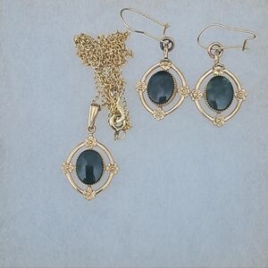14K Gold Plate Jade Earring and Necklace Set
